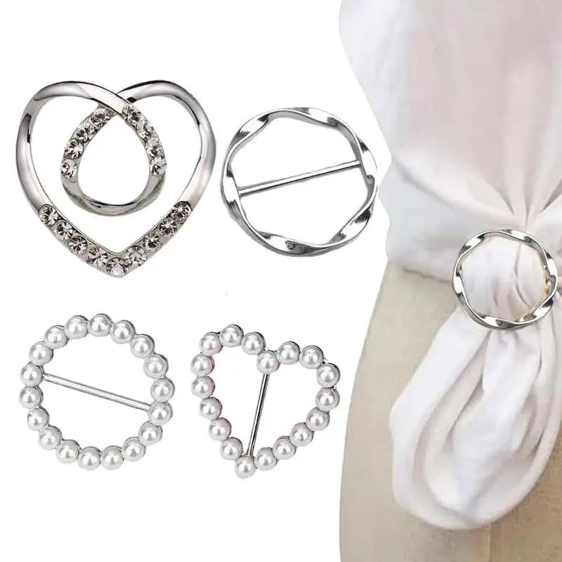 4pcs Metal Ring Waist Button Scarf Button Fashion Corner Hem Waist Knotted Brooches Women T-shirt Fixed Buckle Girl Decor