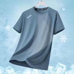 Men's Summer Ice Silk Quick Dry Round Neck Short Sleeve T-Shirt Fashionable Striped Casual Outdoor Sports Running Top