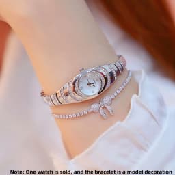2pcs new women's watch simple rhinestone round dial alloy quartz watch set