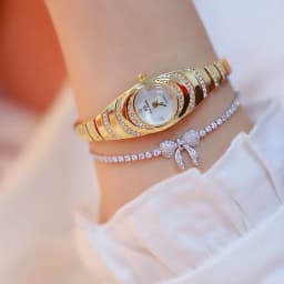 2pcs new women's watch simple rhinestone round dial alloy quartz watch set