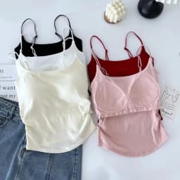 New Women Tank Tops Summer Solid Color Built-In Bra Camisole Casual Slim Sleeveless Folds Tank Tops Women Basic Sports Vest