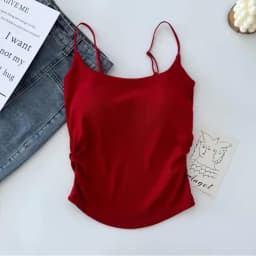 New Women Tank Tops Summer Solid Color Built-In Bra Camisole Casual Slim Sleeveless Folds Tank Tops Women Basic Sports Vest