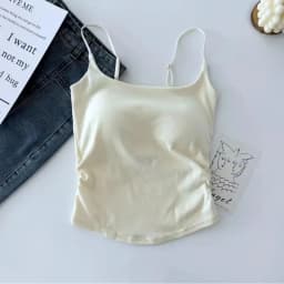 New Women Tank Tops Summer Solid Color Built-In Bra Camisole Casual Slim Sleeveless Folds Tank Tops Women Basic Sports Vest