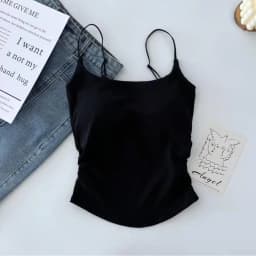 New Women Tank Tops Summer Solid Color Built-In Bra Camisole Casual Slim Sleeveless Folds Tank Tops Women Basic Sports Vest