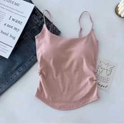 New Women Tank Tops Summer Solid Color Built-In Bra Camisole Casual Slim Sleeveless Folds Tank Tops Women Basic Sports Vest