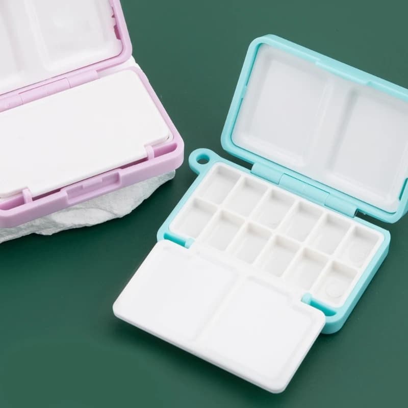 Portable Travel Watercolor Plastic Painting Box with Palette Half Pan Mini Paint Storage Case for Art Supplies