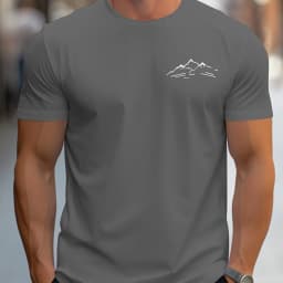 Men's Summer 100 Cotton Fashionable Casual Sports Loose Plus Size Mountain Pattern Printed Round Neck Short Sleeved T-Shirt