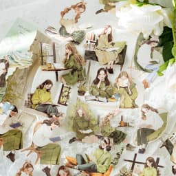 30pcs/pack artistic girl creative character PET sticker bag Collage Junk Journal DIY scrapbook aesthetic stationery supplies