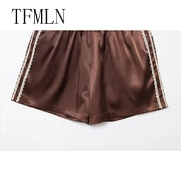 TFMLN Women New Summer Silk Lace Shorts Panties Imitation Ruffle Bloomers Anti Exposure Pants Lolita Satin Knickers Shorts Dress