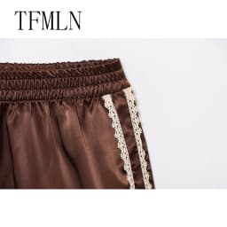 TFMLN Women New Summer Silk Lace Shorts Panties Imitation Ruffle Bloomers Anti Exposure Pants Lolita Satin Knickers Shorts Dress