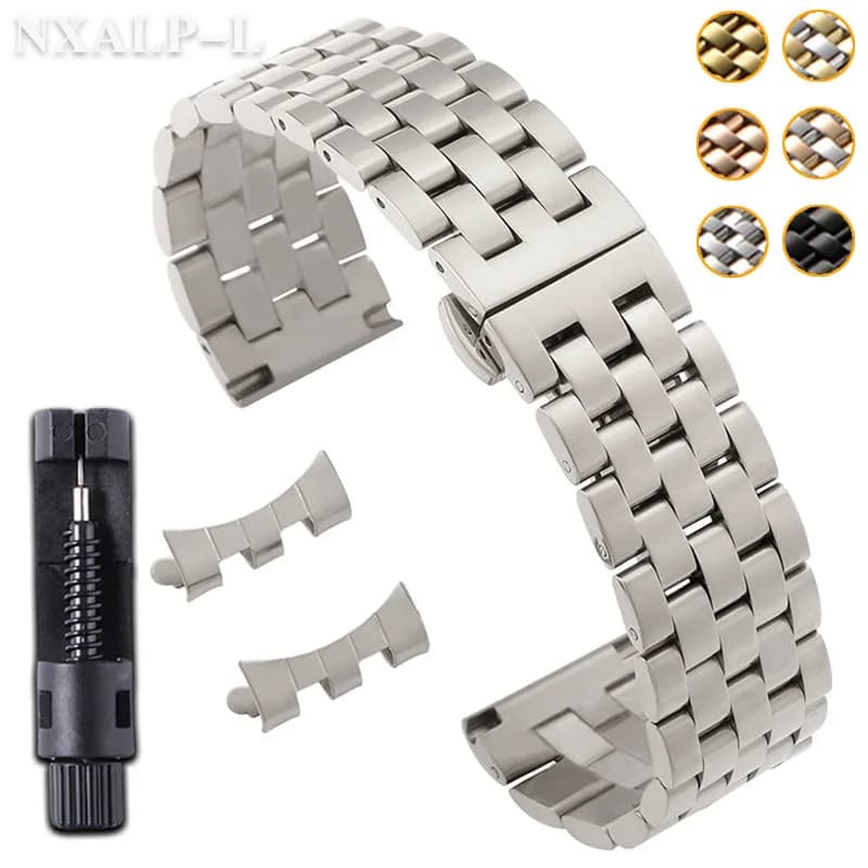 Solid Stainless Steel Strap 18mm 20mm 22mm Watch Band Curved/Flat End Wristband for Tissot for Longines for Seiko for Citizen