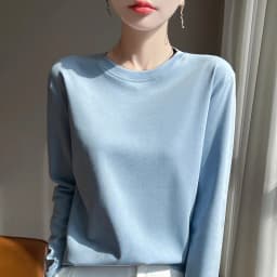 Spring And Summer New Mercerized Cotton Long Sleeve T-shirt Women's Round Neck Loose 100% Cotton Bottoming T-shirt