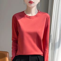 Spring And Summer New Mercerized Cotton Long Sleeve T-shirt Women's Round Neck Loose 100% Cotton Bottoming T-shirt