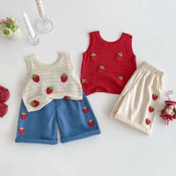 MILANCEl 2025 Summer Kids Clothing Set Strawberry Vest And Wide Leg Pants 2 Pcs Girls Suit Girls Clothes Suit