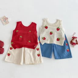 MILANCEl 2025 Summer Kids Clothing Set Strawberry Vest And Wide Leg Pants 2 Pcs Girls Suit Girls Clothes Suit