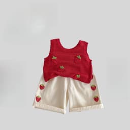 MILANCEl 2025 Summer Kids Clothing Set Strawberry Vest And Wide Leg Pants 2 Pcs Girls Suit Girls Clothes Suit
