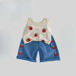 MILANCEl 2025 Summer Kids Clothing Set Strawberry Vest And Wide Leg Pants 2 Pcs Girls Suit Girls Clothes Suit