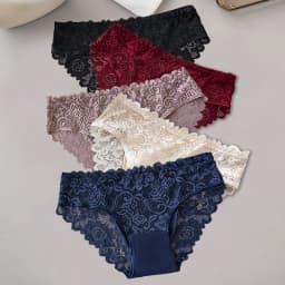 5PCS/Set Soli Color Cotton Panties Women's Lace Floral Embroidery Briefs Solid Color Sexy Female Underwear Lingerie
