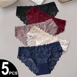 5PCS/Set Soli Color Cotton Panties Women's Lace Floral Embroidery Briefs Solid Color Sexy Female Underwear Lingerie