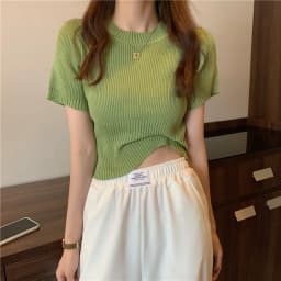 Spring Summer Casual Short Sleeve Crop Tops Knitted T-Shirt Women Pullover Shirts Tops Female Elastic Slim Knit Tee T-Shirts