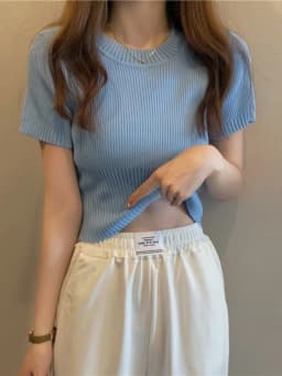 Spring Summer Casual Short Sleeve Crop Tops Knitted T-Shirt Women Pullover Shirts Tops Female Elastic Slim Knit Tee T-Shirts