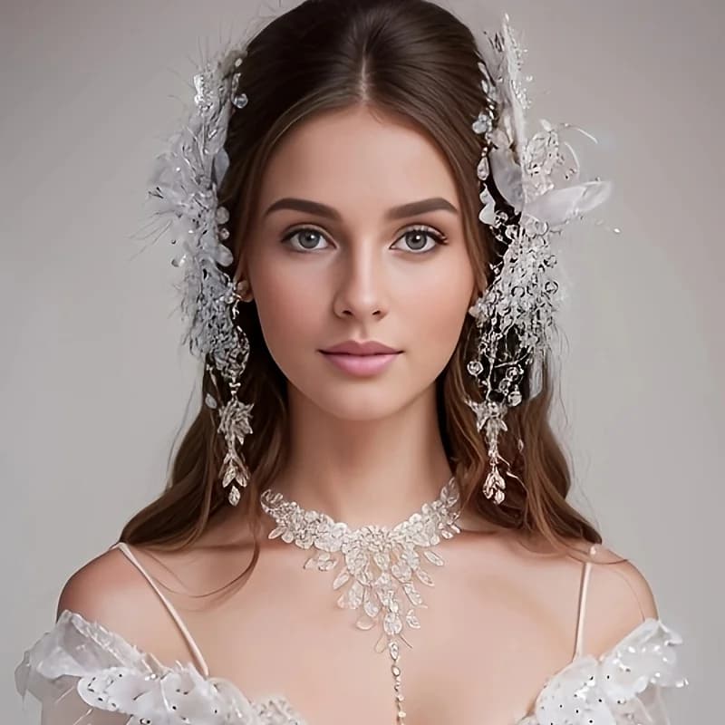 2Pcs Fashion  Handmade Veil Beads Hairgrips For Women Bride Wedding Clips Hair Accessories Jewelry Party Gift