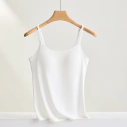New Threaded Cotton Texture High Elastic Camisole Top with Build-in Bra Slim Bottom Sling Round Neck Fixed Cup Breathable Top