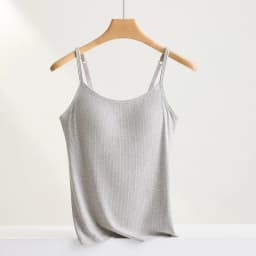 New Threaded Cotton Texture High Elastic Camisole Top with Build-in Bra Slim Bottom Sling Round Neck Fixed Cup Breathable Top