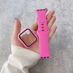 Glass+Case+band For Apple Watch bands 44mm 40mm 45mm 41-38mm 42mm Silicone sport bracelet iWatch series10 8 9 7 6 5 4 3 SE strap