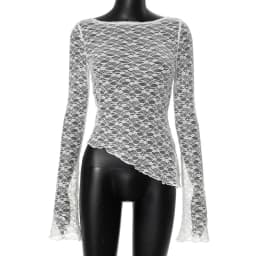2025 Spring And Summer Women'S New Solid Color Lace Slant Hem Sexy Long Sleeve T-Shirt Top Fashion Spice Girl Lace Tops