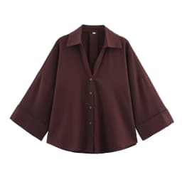 HipSeam Wide Sleeved Shirt Women Spring Asymmetric Hem Button Women's Shirts Simple Lady Johnny Collar Shirts & Blouses