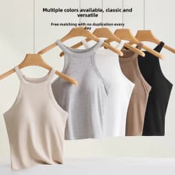 Threaded Halter Neck Camisole Top With Build-in Bra High Elastic Slim-fitting Sling Fixed Cup Breathable Women Underwear