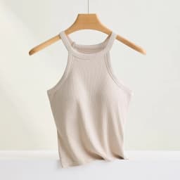 Threaded Halter Neck Camisole Top With Build-in Bra High Elastic Slim-fitting Sling Fixed Cup Breathable Women Underwear