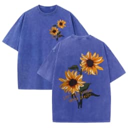 Lift Is Good Beautiful Sunflower Print Washed T Shirts Women Soft Cotton T-Shirt Street Creative Short Sleeve Summer Casual Tops