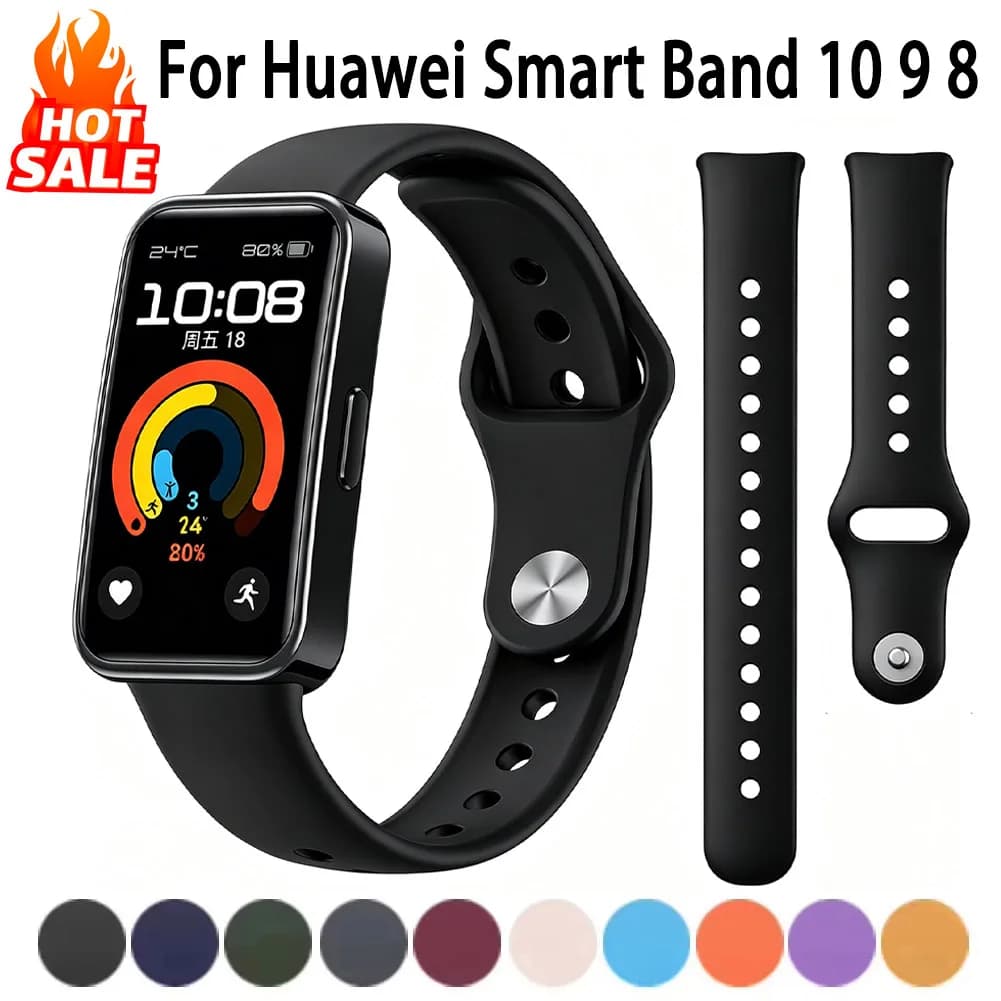 Silicone Strap For Huawei Band 10 9 8 Replacement Wristband Sport Bracelet Correa Huawei Smart Band 10 9 8 NFC Strap Accessories