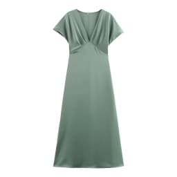 HH Women Elegant Solid Satin Dress Sexy V Neck Short Sleeve Midi Dress 2025 New Fashion Summer Lady Holidays Party Dress