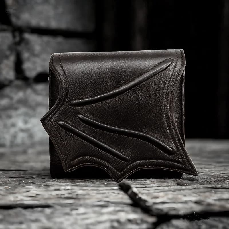 Vegan Black faux leather bat wing wallet Money Card Holders with 3 card slots，Gothic man Handbags Clutch