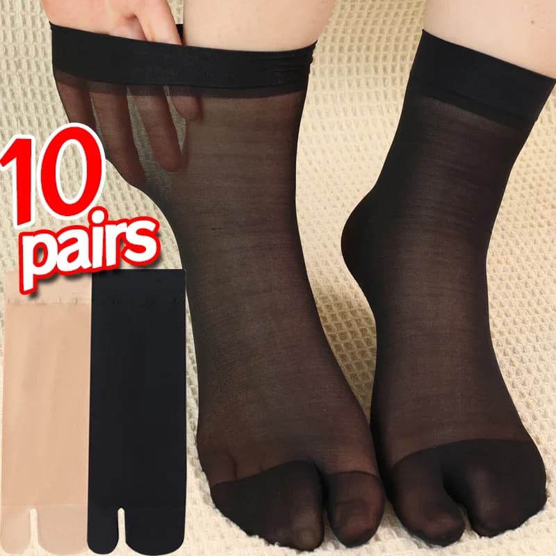 Two Toed Crystal Silk Socks Clear White Black Breathable Cool Stockings Unisex Japanese Men Women Summer Ultra-Thin Tabi Socks