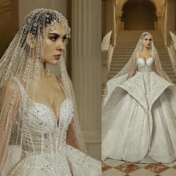 Cathedral Veil No Hair Comb Wedding Veils One Layer Tulle 3D Crystal Lace Tulle White Ivory Bridal Veil Custom Made Veil
