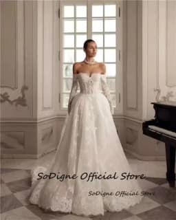 SoDigne A-line Lace Wedding Dresses Sweetheart Long Sleeves Bride Dress Long Wedding Gown Vestidos De Novia 2026 Customized