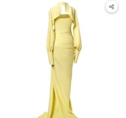 Meetlove Yellow High Neck Floor Length Satin Full-sleeves 3D Flowers Evening Dressses Customized Strapless Sheath Prom Gowns