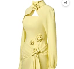 Meetlove Yellow High Neck Floor Length Satin Full-sleeves 3D Flowers Evening Dressses Customized Strapless Sheath Prom Gowns