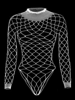 Hollow Out Black Sexy Bodysuits Fishnet Clubwear Long Sleeves Outfits Fashion Slim Chic Summer Y2K Clothes Basic Tights