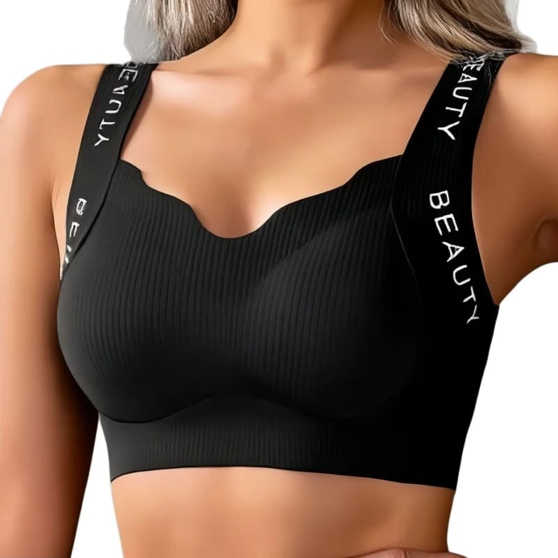 Ribbed Bras Wireless Bra Women Seamless Underwear Plus Size Wave Neckline Wide Strap Letter Print Support Sexy Lingerie M-3XL