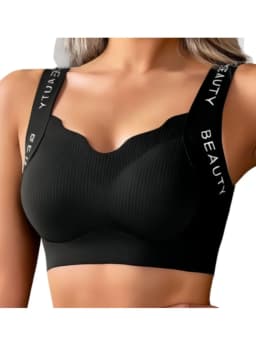 Ribbed Bras Wireless Bra Women Seamless Underwear Plus Size Wave Neckline Wide Strap Letter Print Support Sexy Lingerie M-3XL