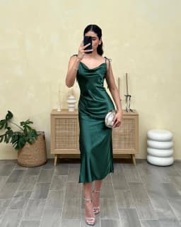 2025 Summer Midi Dresses Adjustable Lace-up Straps Sleeveless Backless Evening Dress Satin Calf-Length Split Beach Party Dress