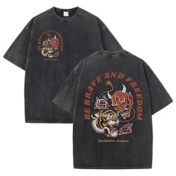 Tigers Est 1985 Sport Print Washed Women T-Shirt Summer Casual Retro T Shirts Snow Wash Tee Top Loose Unisex Retro Streetwear
