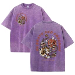 Tigers Est 1985 Sport Print Washed Women T-Shirt Summer Casual Retro T Shirts Snow Wash Tee Top Loose Unisex Retro Streetwear
