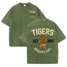Tigers Est 1985 Sport Print Washed Women T-Shirt Summer Casual Retro T Shirts Snow Wash Tee Top Loose Unisex Retro Streetwear