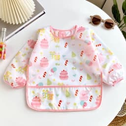 0-2 Years Baby Soft Bibs Cute Colorful Cartoon Waterproof Bibs Infant Eating Drawing Long Sleeve Apron Self Feeding